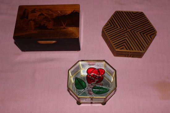 (3) Jewelry Boxes: Wooden Music Box- plays