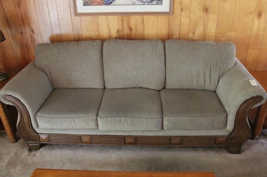 Upholstered Couch w/Wood Trim 92" Long