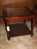Side Table w/Cain Bottom & Beveled Glass Top
