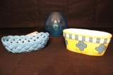 (3) Decorative Items: Ceramic Basket-Italy,