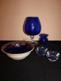 (5) Cobalt Blue Glass Items: Bowl Marked Opaque
