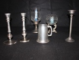 Asst Candle Holders & Pewter Mug: Godinger, Etc