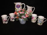 Asst Floral Painted Items: (2) Pitchers by