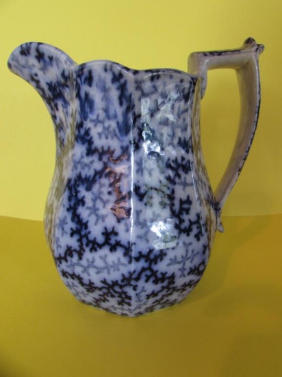 Antique Blue & White Pitcher, 7" High