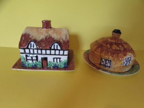 (2) English "Cottage" Butter Dishes