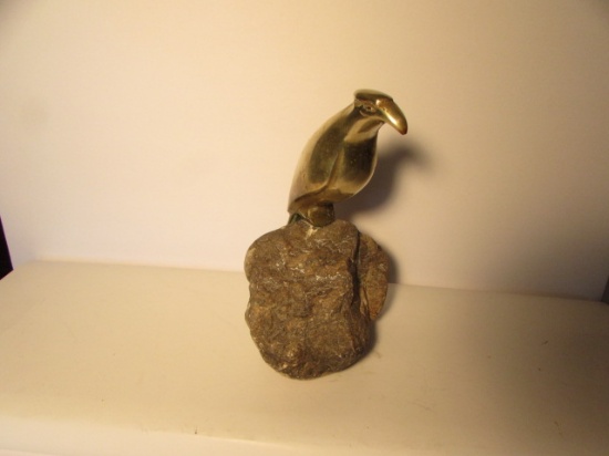 Sarreid Brass Falcon on Granite Rock--9 1/2" High