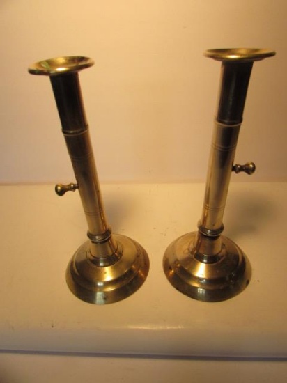 18th Century English Brass Candle Holders--8 3/8"