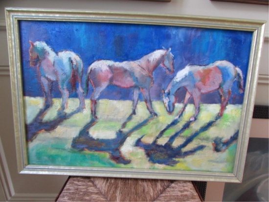 Framed Oil Painting "Horses and Their