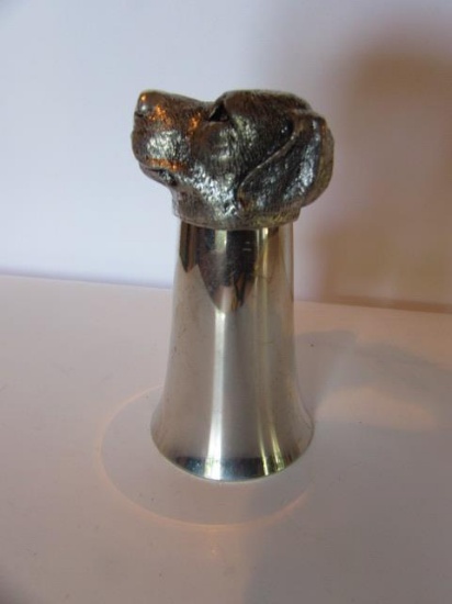 Vintage Pewter Dog Head Stirrup Cup--3  1/8" High