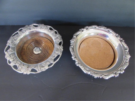 (2) Silver Plate Wine Coasters--(1) English