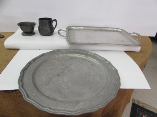Assorted Pewter Items:  Antique Cream & Sugar, 13