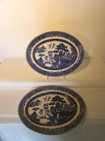 (2) Vintage Johnson Bros. "Willow" Transferware