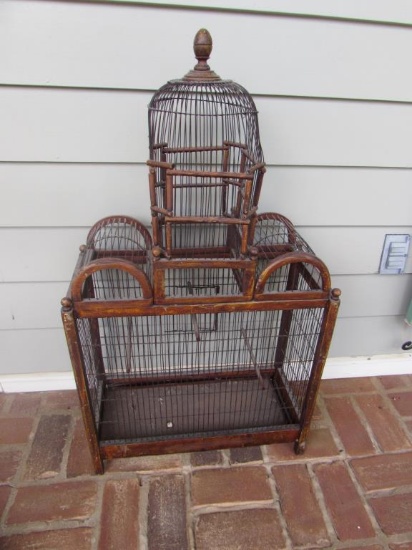 Vintage Wood Wire Bird Cage--39 1/2" x 22"