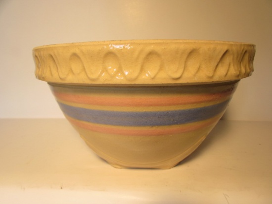 Vintage McCoy Yellow Ware 9 1/2" Bowl, Pink &