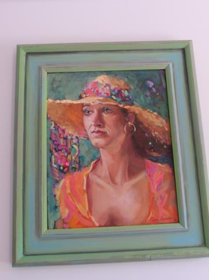 Oil Painting "Young Woman With Hat" in Chalk