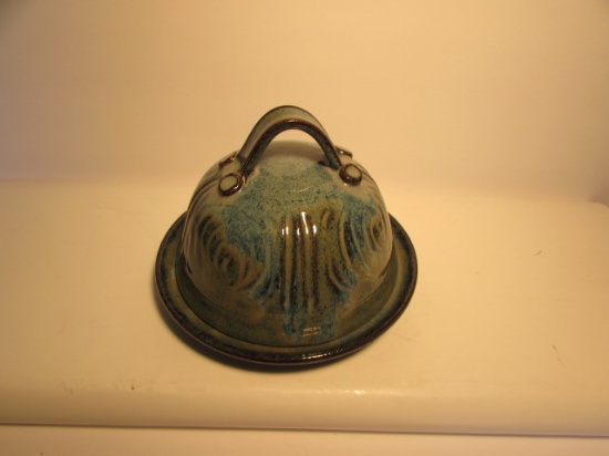 Handmade Pottery Cheese Dish & Cover signed