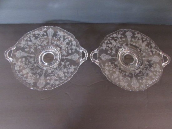 (2) Cambridge "Rose Point" 9 1/2" 2-Handle Plates
