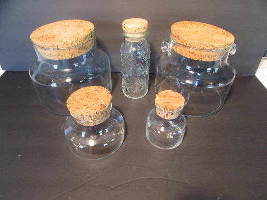 (5) Glass Decanters/Storage Jars with Cork