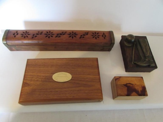 (4) Wooden Boxes:  11 3/4" x 1 3/4" with Brass