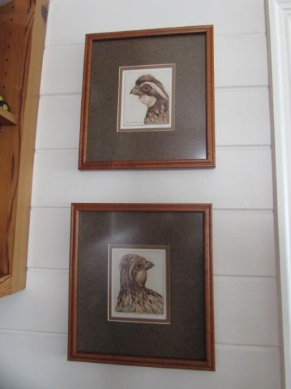 (2) Custom Framed Double Matted Etchings by D.