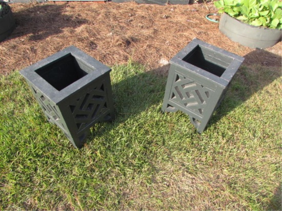 (2) Wooden Chippendale-Style Planters--16"