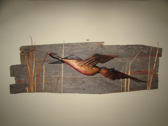 Carved Pheasant on Vintage Barn Wood--48" x 16"