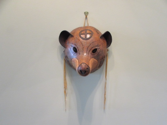 Hand Carved Gourd & Leather Cheyenne Bear Dance