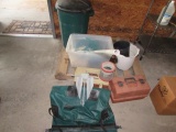 Assorted Fishing Rods, Dip Nets, Tackle Boxes,