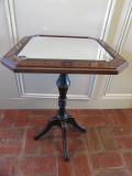 Pedestal Side Table with Beveled Mirrored Top &