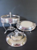 (3) Silver Plate Items:  Round Footed Covered