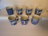 (6) Blue & White Coffee Mugs