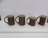 (4) Handmade Pottery Coffee Mugs, Signed