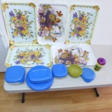 (5) Decorative Serving Trays, Food Storage