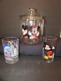 Mickey and Minnie Mouse Glass Cookie Jar & (2)