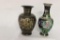 (2) Brass Vases: Enameled Brass 10 1/4