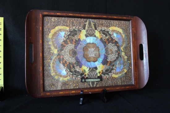 Wooden 2-Handled Inlaid Decorative Tray w/Design