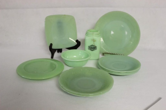 (9) Pieces of Jadeite/Green Glass: Sugar Shaker