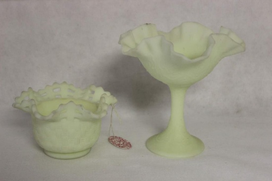 (2) Fenton Satin Glass Items: