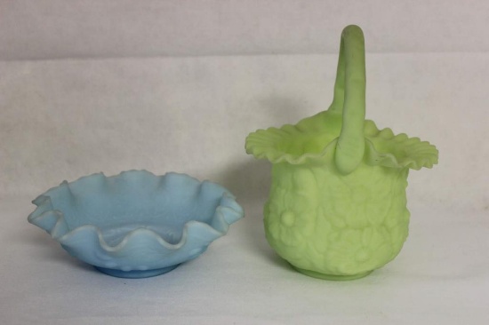 (2) Fenton Satin Glass Items:
