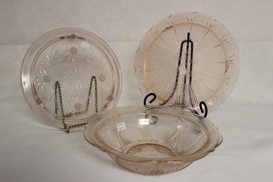 Pink Depression Glass: 10" Bowl, 10" 3-Footed