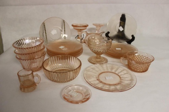 Pink Depression Glass: (5) 5 3/4" Plates, (7)
