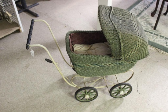 Vintage Wicker Doll Stroller 35" long, 30" Tall