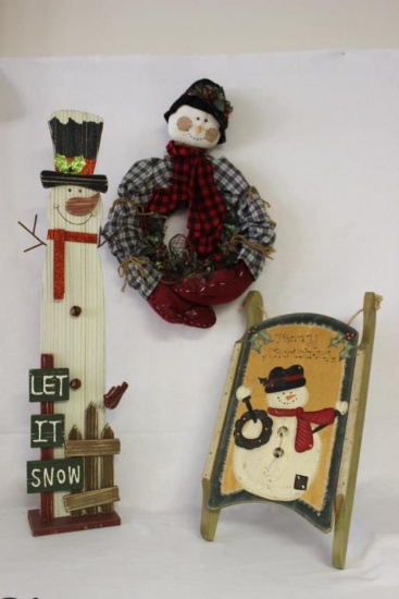 (3) Decorative Snowman Christmas Items: "Let It