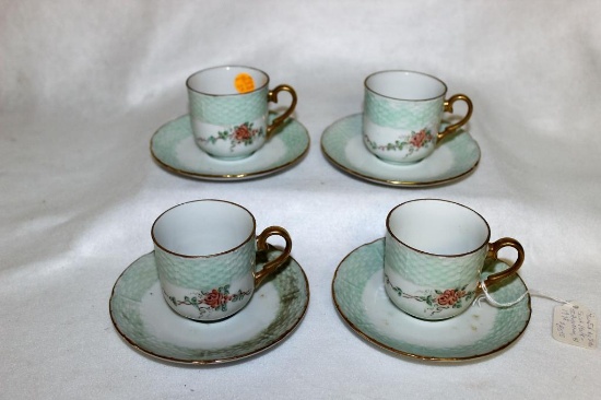 (4) Handpainted Demitasse Cups & Saucers 1978