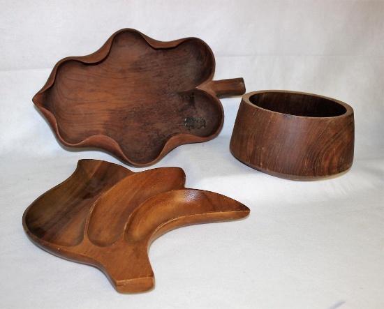 (3) Wood Dishes: 10" Teakwood Bowl/Planter by