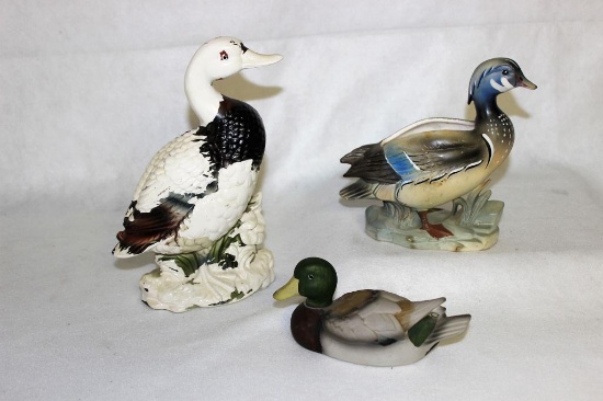(3) Duck Figurines: "Wood Duck" Planter by