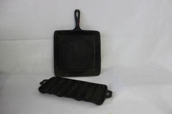 (2) Cast Iron Pans: Cornbread Pan, 10" Pan