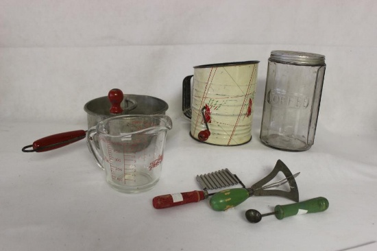 Assorted Vintage Kitchen Items: Glass Coffee Jar
