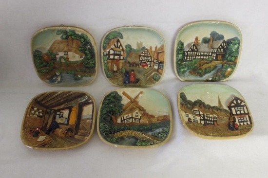 (6) Chalkware Wall Plaques 7 1/8" ea