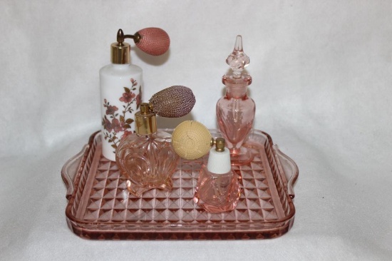 9 1/2" Pink Depression Glass Handled Tray